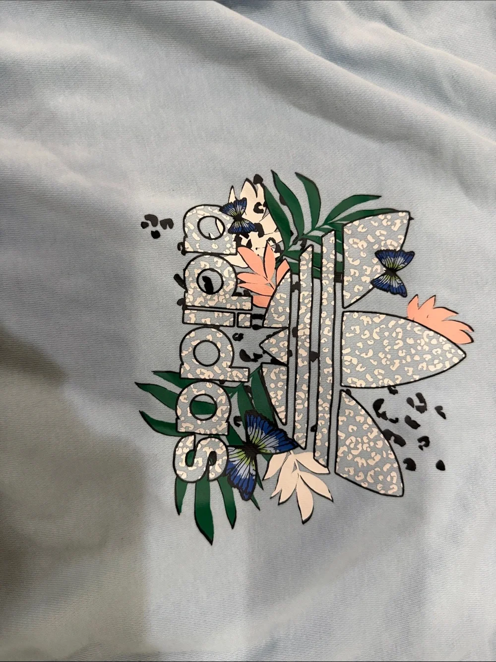 Girls adidas Light Blue Cropped Hoodie with Floral Trefoil, Size L